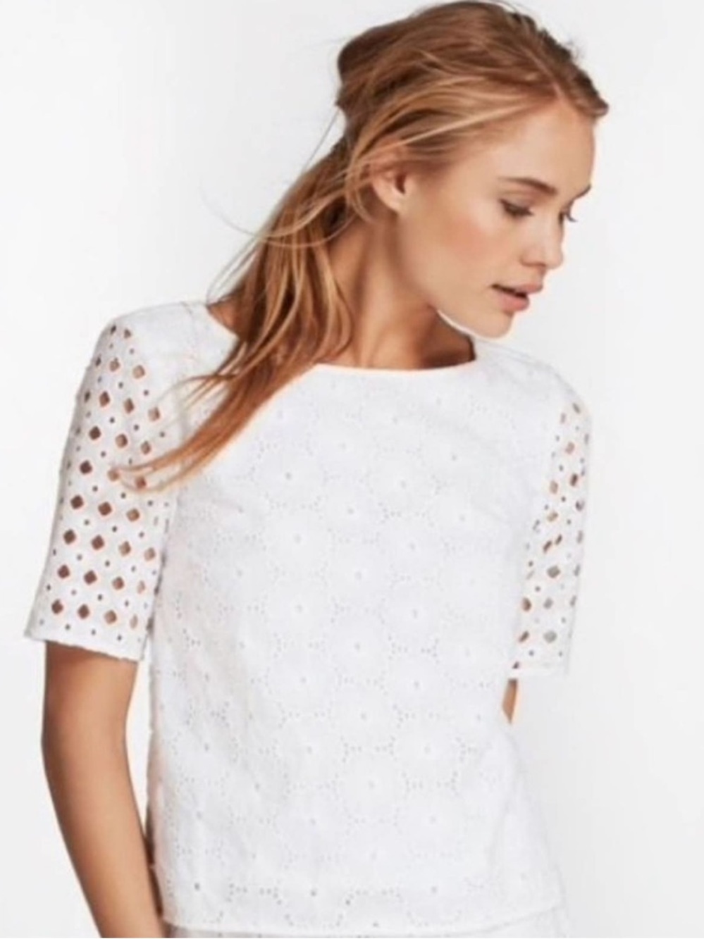 Brooks Brothers Fleece Eyelet White Blouse Size 14